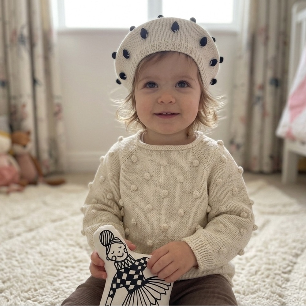 Cream Knit Sweater and Beret Set